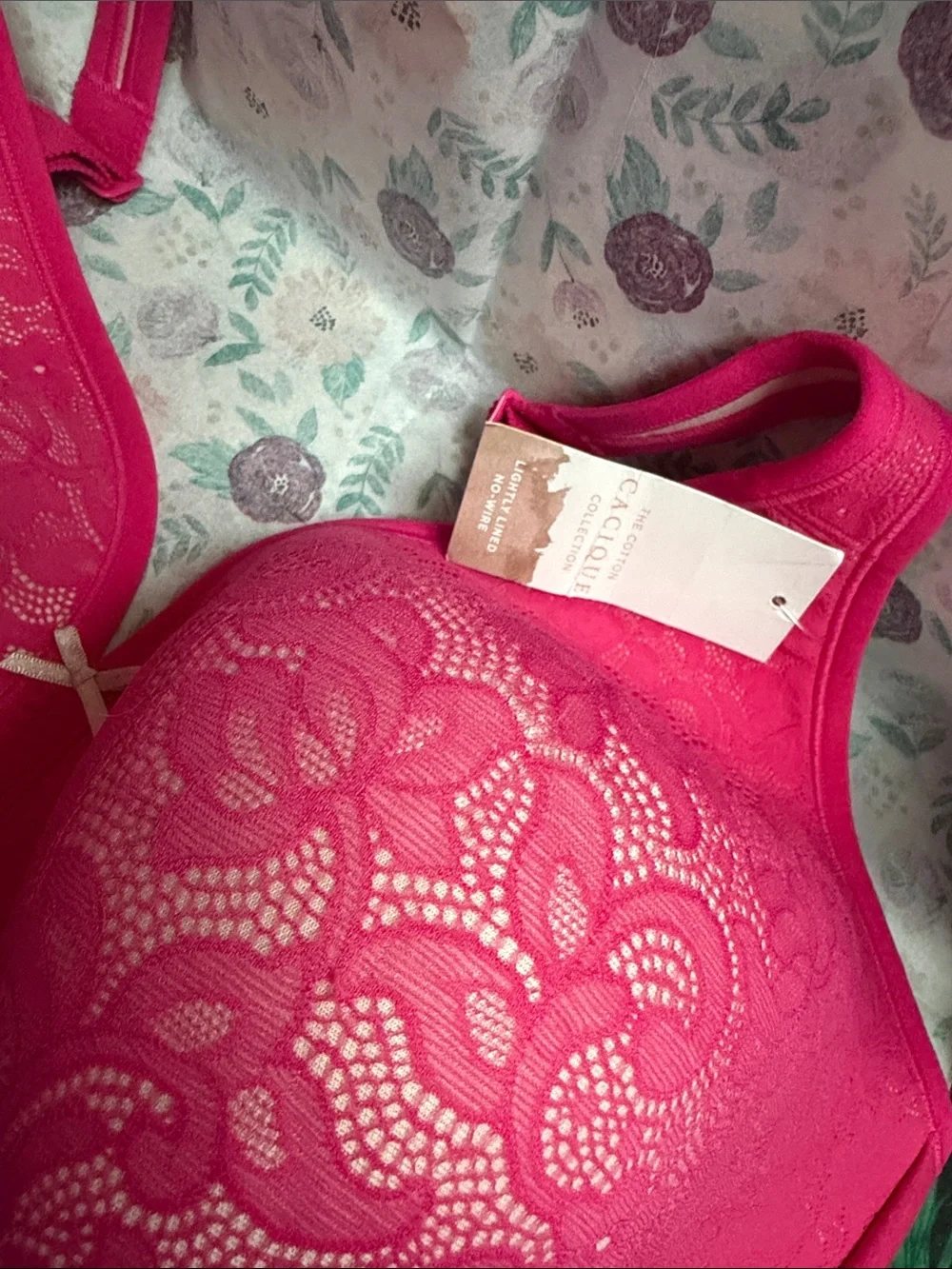 Lane Bryant Cacique cotton Lightly lined lace bra - 42H Hot Pink